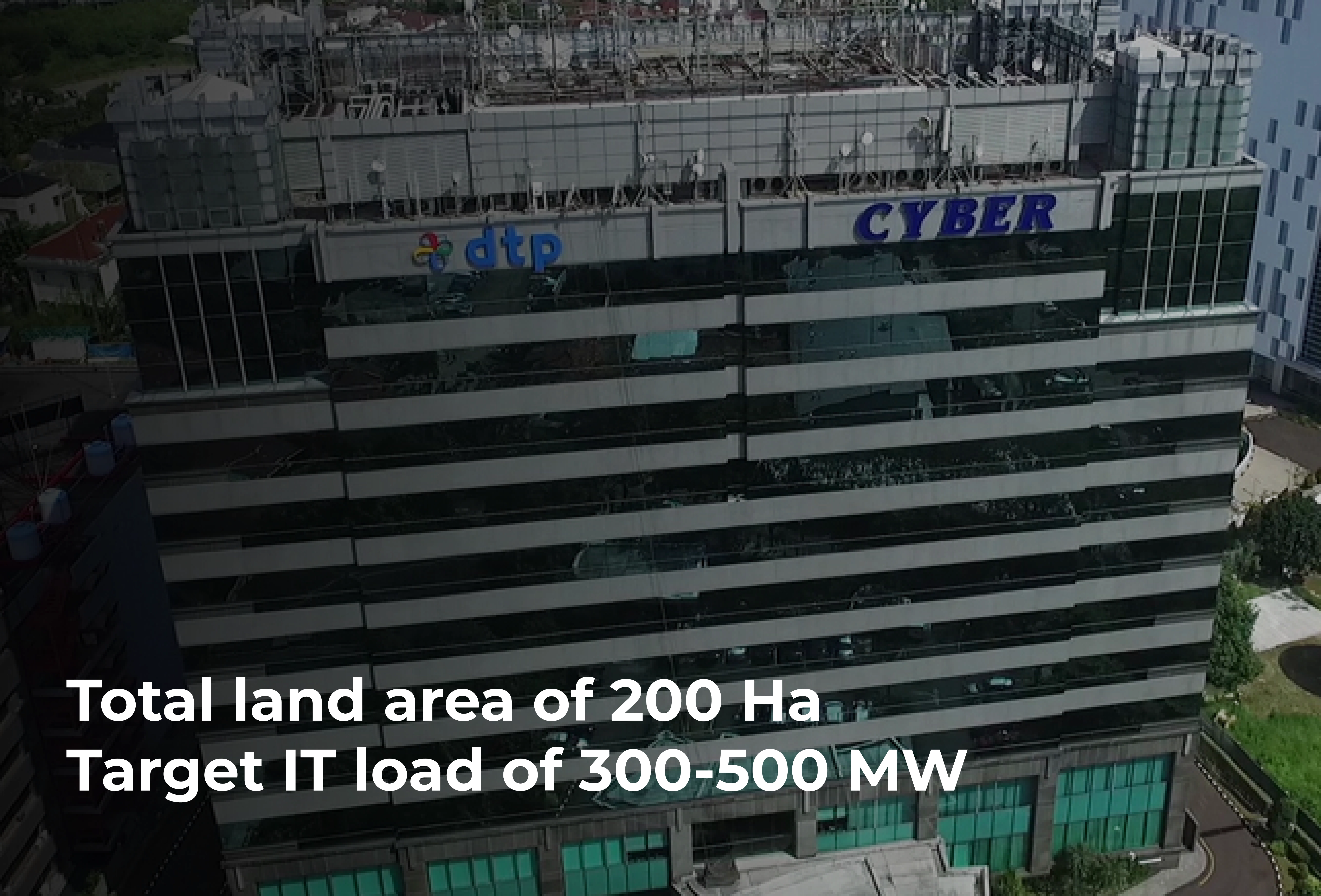 Total land area of 200 Ha, target IT load of 300-500 MW